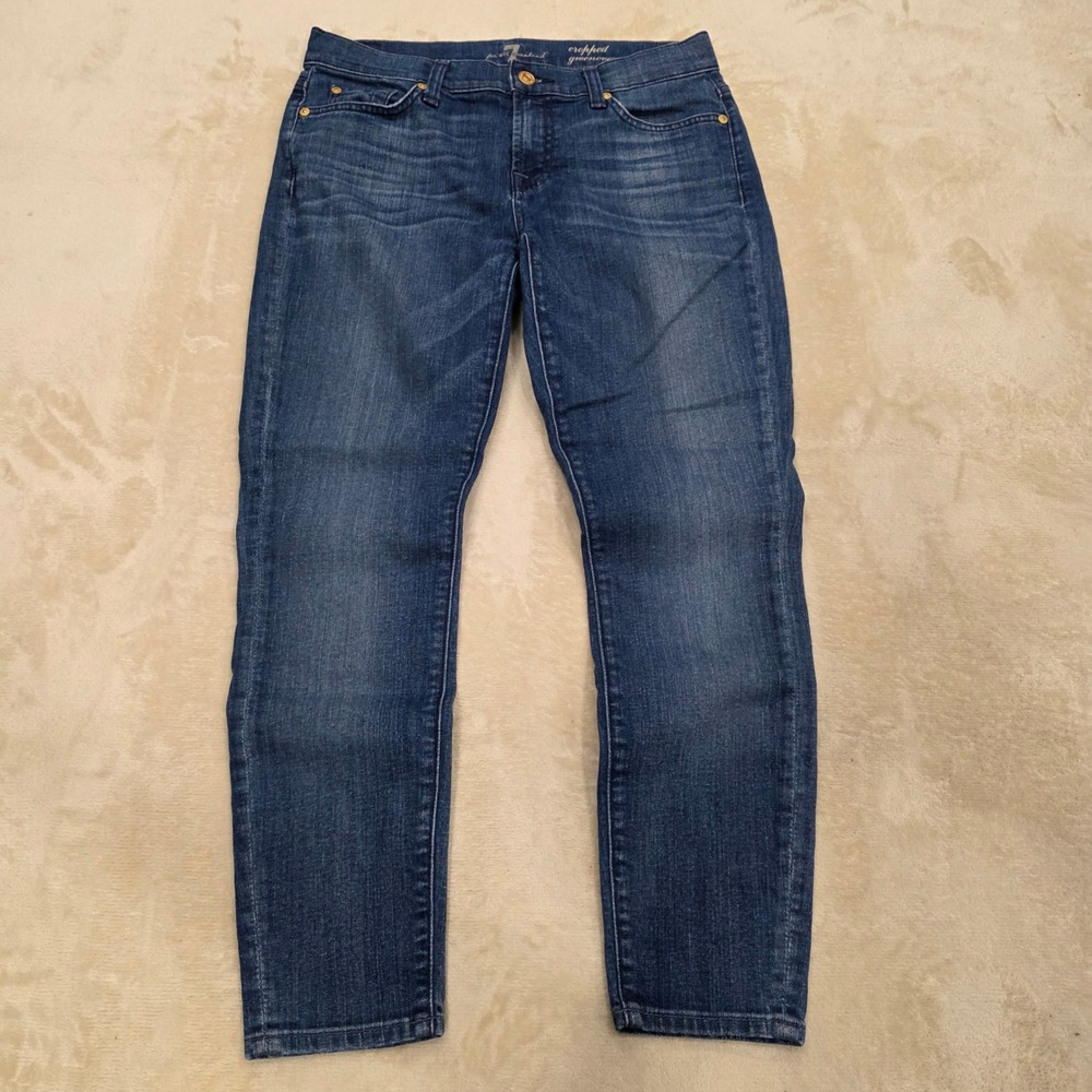7 For All Mankind Cropped Gwenevere Skinny Jeans Womens Size 28 Dark Wash